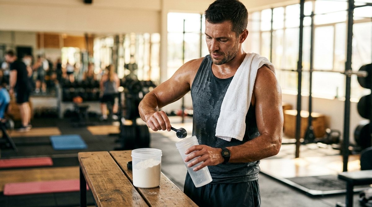 Sportif préparant un shaker après l’entraînement